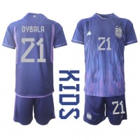 Koszulka piłkarska Argentyna Paulo Dybala #21 Strój wyjazdowy dla dzieci MŚ 2022 tanio Krótki Rękaw (+ Krótkie spodenki)